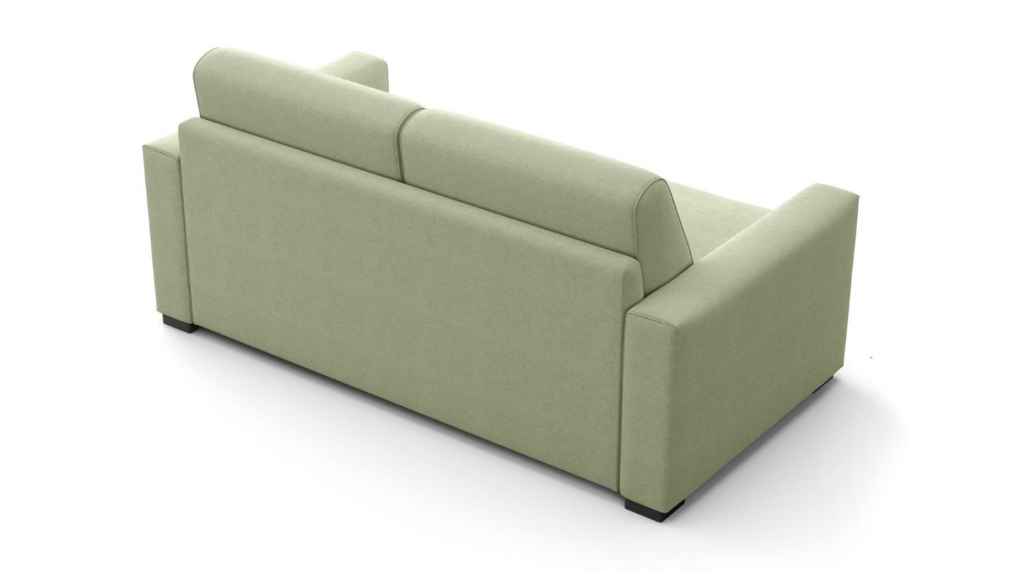 Canapé droit convertible 3 places en tissu chenille vert sauge - ouverture express - Anzio Canapé droit convertible 3 places en tissu chenille vert sauge - ouverture express - Anzio