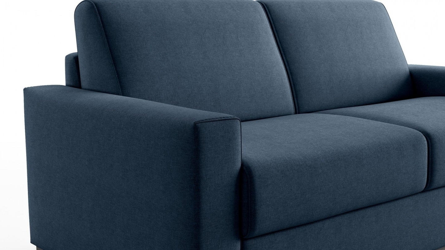 Canapé droit convertible 3 places en tissu chenille bleu foncé - ouverture express - Anzio Canapé droit convertible 3 places en tissu chenille bleu foncé - ouverture express - Anzio