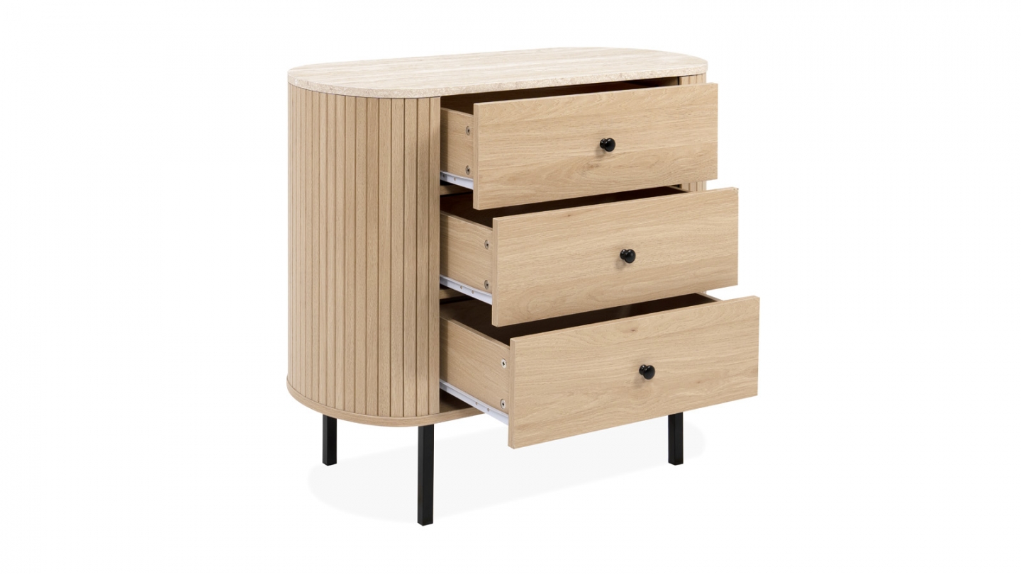 Commode 3 tiroirs effet Chêne et Travertin 80 cm - Juna Commode 3 tiroirs effet Chêne et Travertin 80 cm - Juna