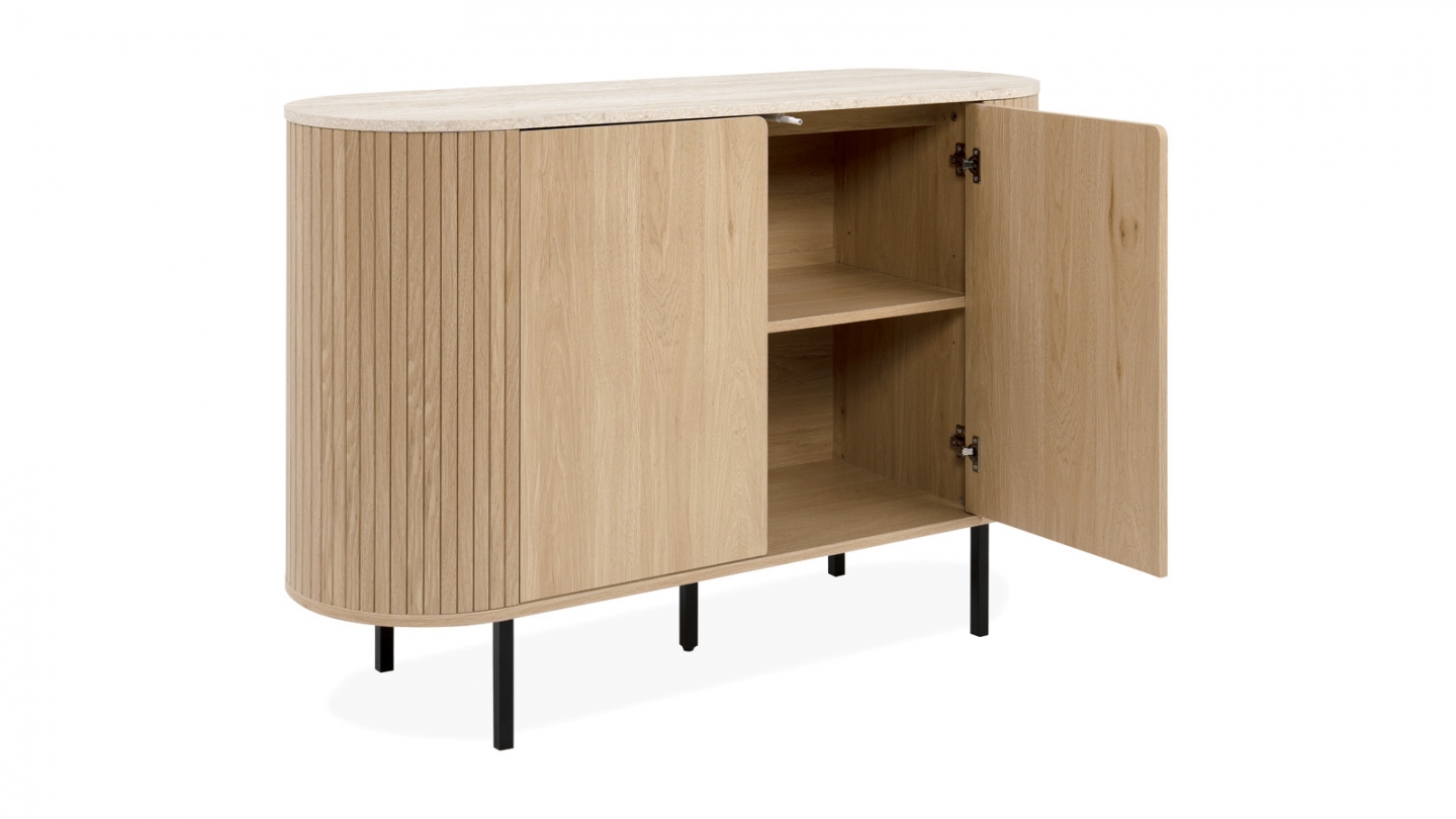 Buffet 2 portes effet Chêne et Travertin 120 cm - Juna Buffet 2 portes effet Chêne et Travertin 120 cm - Juna