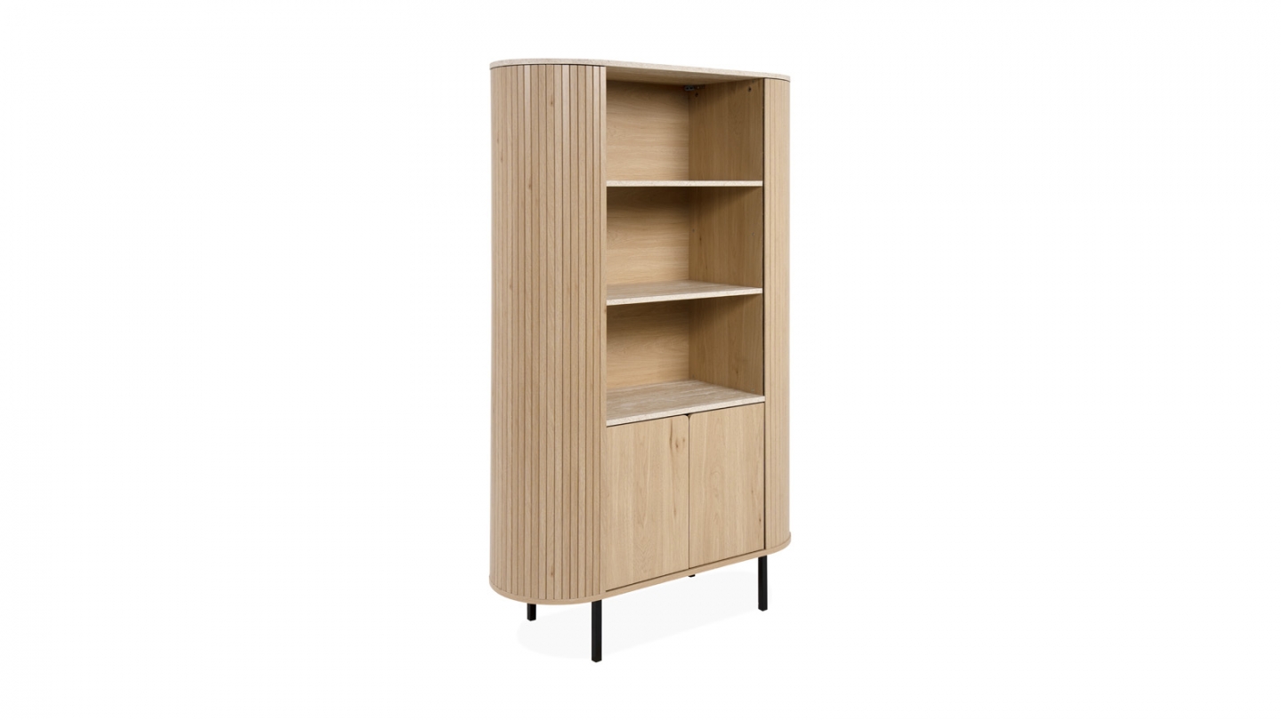 Buffet haut 2 portes 3 niches effet Chêne et Travertin 100 cm - Juna Buffet haut 2 portes 3 niches effet Chêne et Travertin 100 cm - Juna