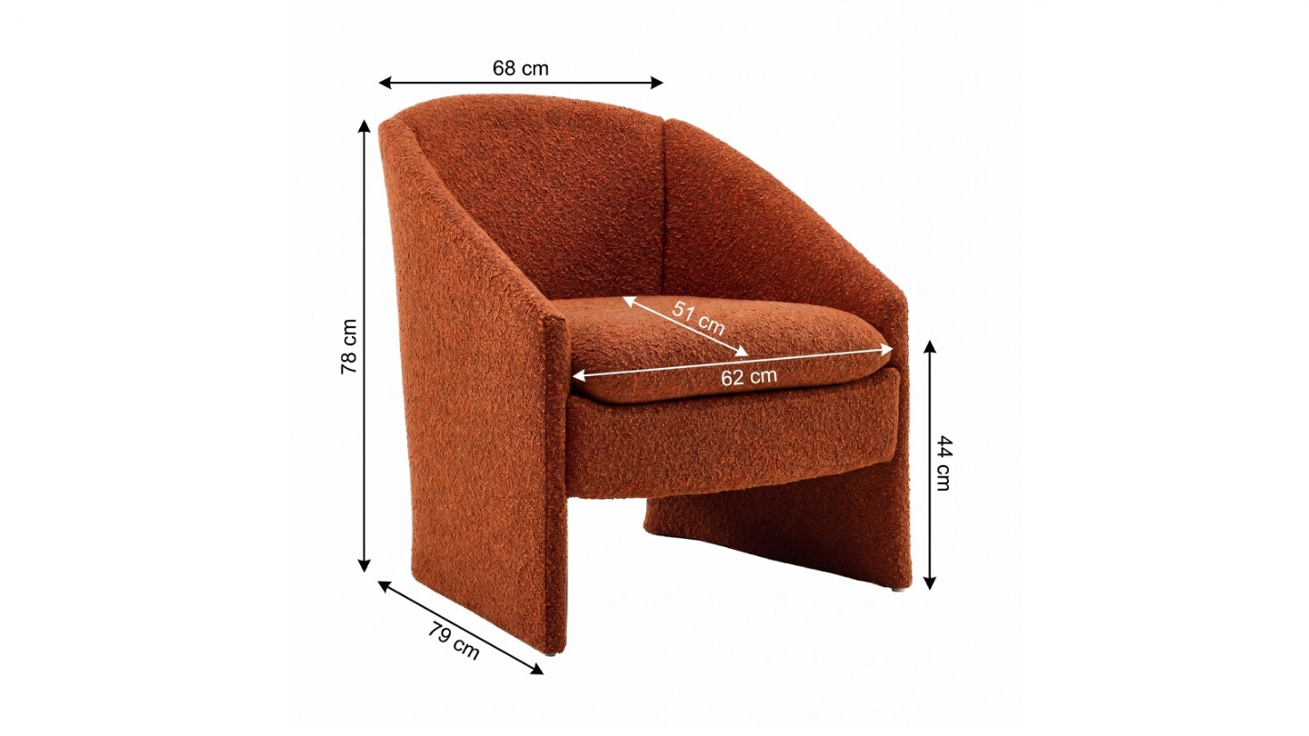 Fauteuil en bois et tissu bouclé rouille - Ami Fauteuil en bois et tissu bouclé rouille - Ami