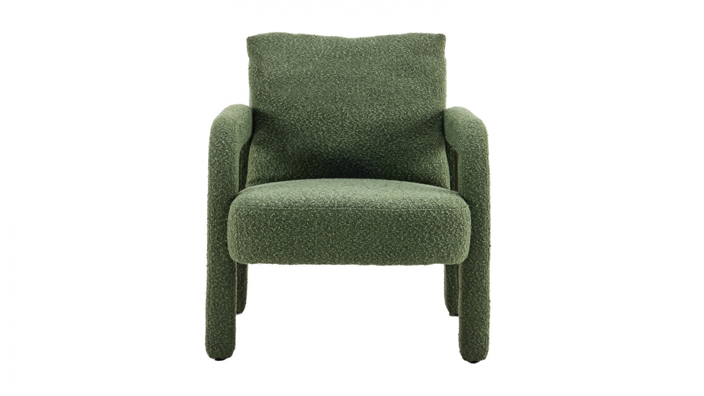 Fauteuil en bois et tissu bouclé vert kaki - Niko Fauteuil en bois et tissu bouclé vert kaki - Niko