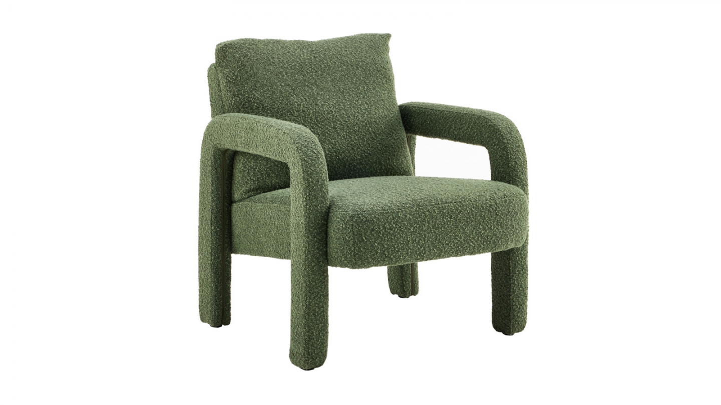 Fauteuil en bois et tissu bouclé vert kaki - Niko Fauteuil en bois et tissu bouclé vert kaki - Niko