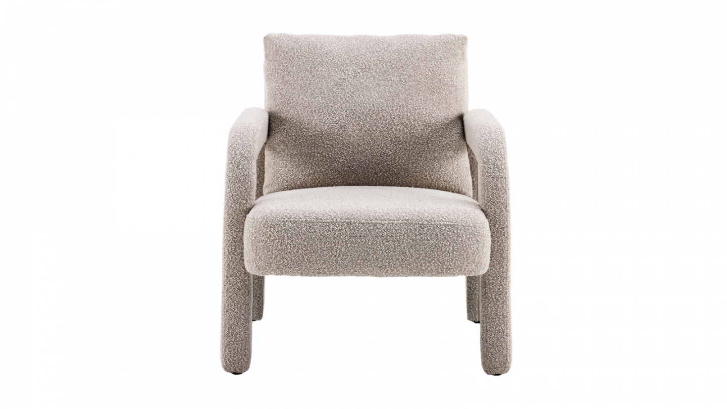 Fauteuil en bois et tissu bouclé taupe - Niko Fauteuil en bois et tissu bouclé taupe - Niko