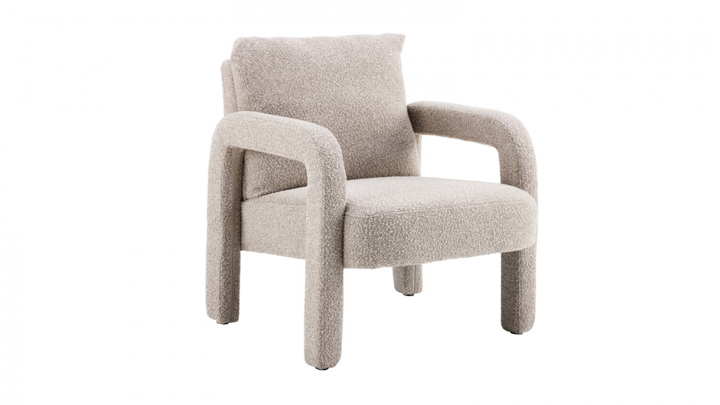 Fauteuil en bois et tissu bouclé taupe - Niko Fauteuil en bois et tissu bouclé taupe - Niko