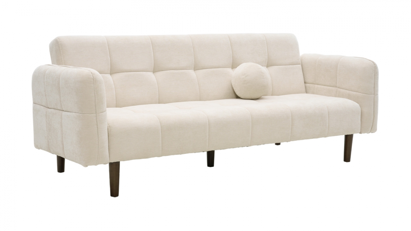 Canapé convertible 3 places en tissu chenille beige - Pavia Canapé convertible 3 places en tissu chenille beige - Pavia