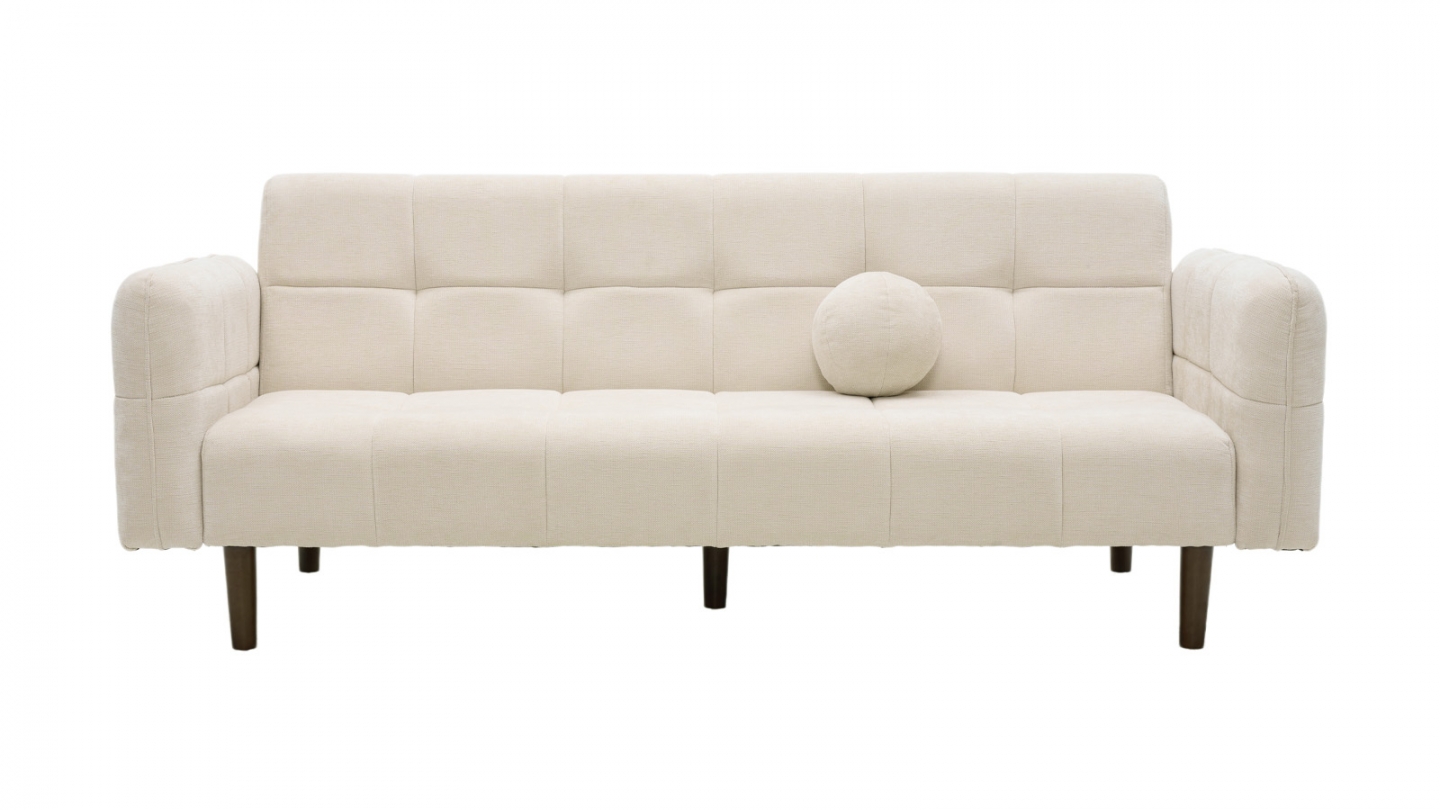Canapé convertible 3 places en tissu chenille beige - Pavia Canapé convertible 3 places en tissu chenille beige - Pavia