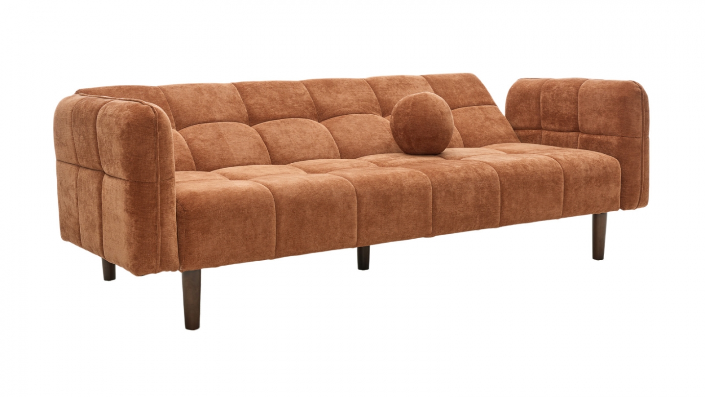 Canapé convertible 3 places en tissu chenille terracotta - Pavia Canapé convertible 3 places en tissu chenille terracotta - Pavia