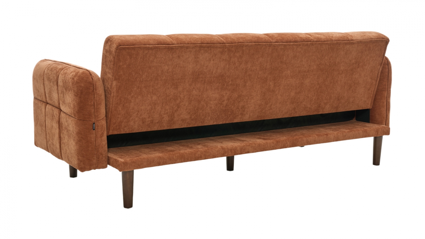 Canapé convertible 3 places en tissu chenille terracotta - Pavia Canapé convertible 3 places en tissu chenille terracotta - Pavia