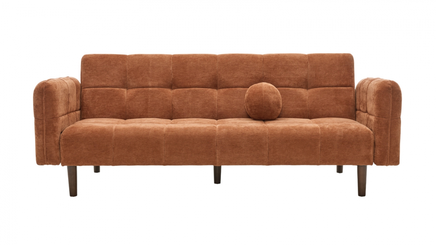 Canapé convertible 3 places en tissu chenille terracotta - Pavia Canapé convertible 3 places en tissu chenille terracotta - Pavia