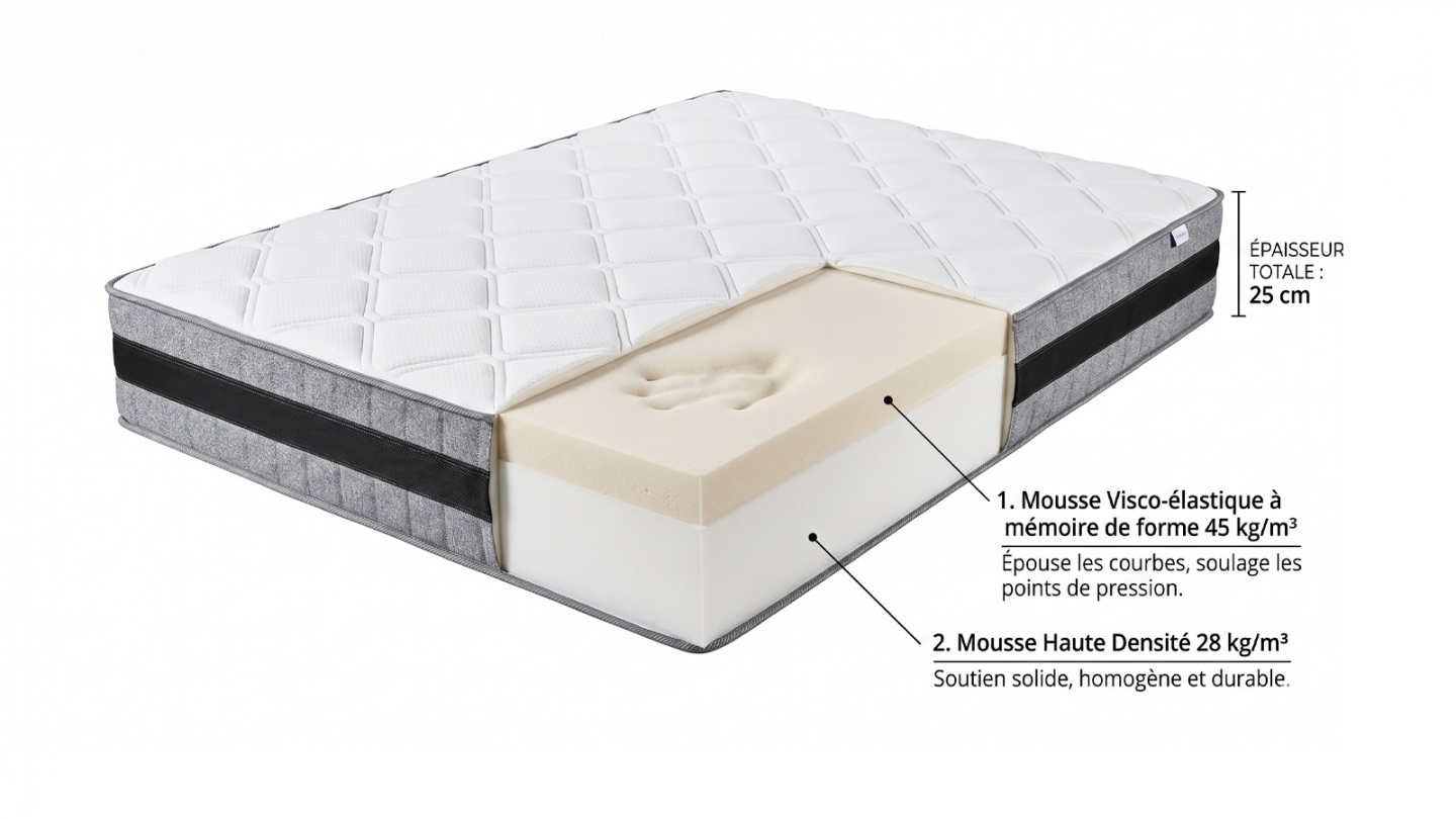 Memo Luxe - Matelas mémoire de forme 180x200 Memo Luxe - Matelas mémoire de forme 180x200