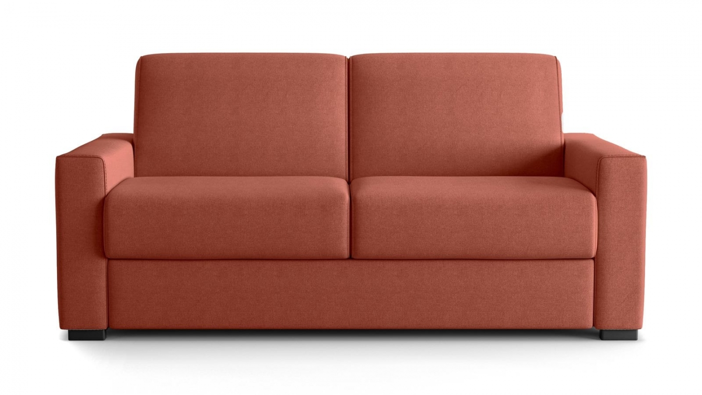 Canapé droit convertible 3 places en tissu chenille terracotta - ouverture express - Anzio Canapé droit convertible 3 places en tissu chenille terracotta - ouverture express - Anzio