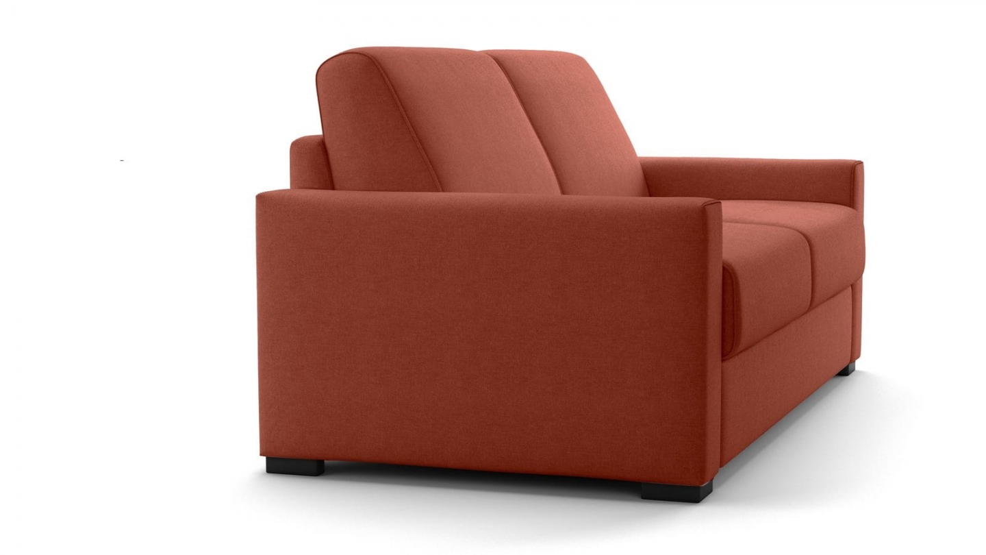 Canapé droit convertible 3 places en tissu chenille terracotta - ouverture express - Anzio Canapé droit convertible 3 places en tissu chenille terracotta - ouverture express - Anzio