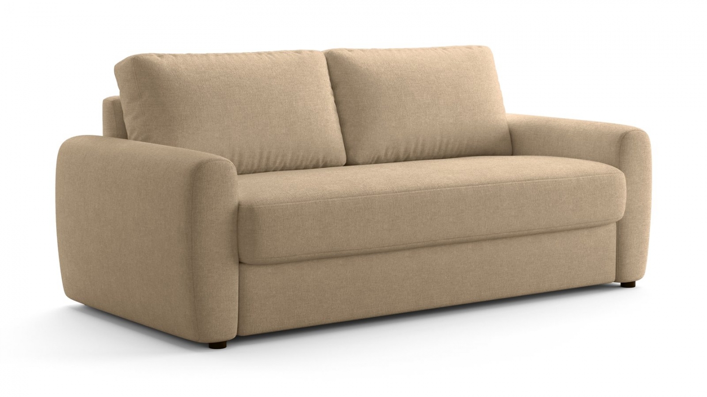 Canapé droit convertible 3 places en tissu chenille taupe - ouverture express - Salvia Canapé droit convertible 3 places en tissu chenille taupe - ouverture express - Salvia