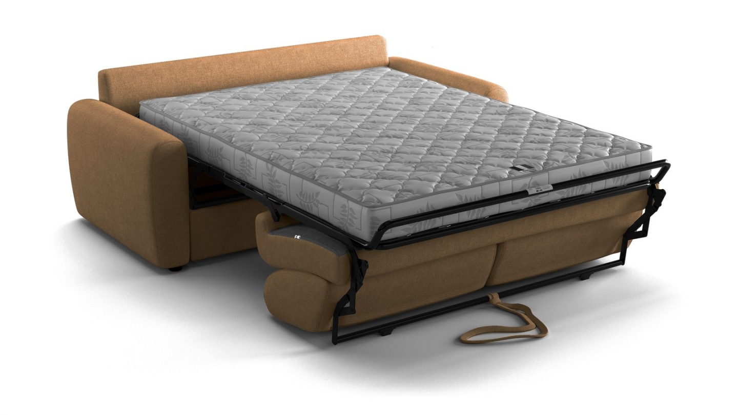 Canapé droit convertible 3 places en tissu chenille moka - ouverture express - Salvia Canapé droit convertible 3 places en tissu chenille moka - ouverture express - Salvia