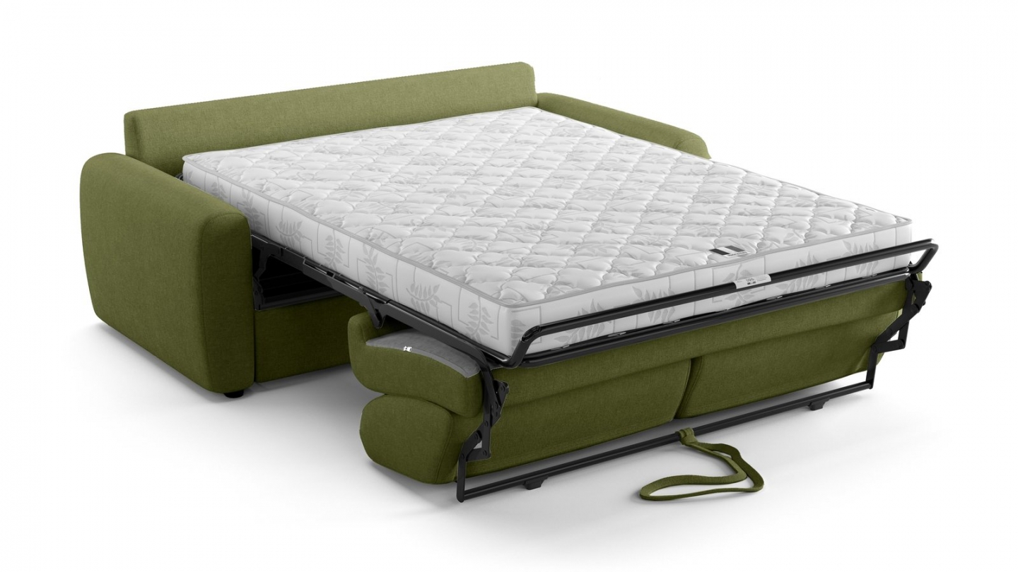 Canapé droit convertible 3 places en tissu chenille vert olive - ouverture express - Salvia Canapé droit convertible 3 places en tissu chenille vert olive - ouverture express - Salvia