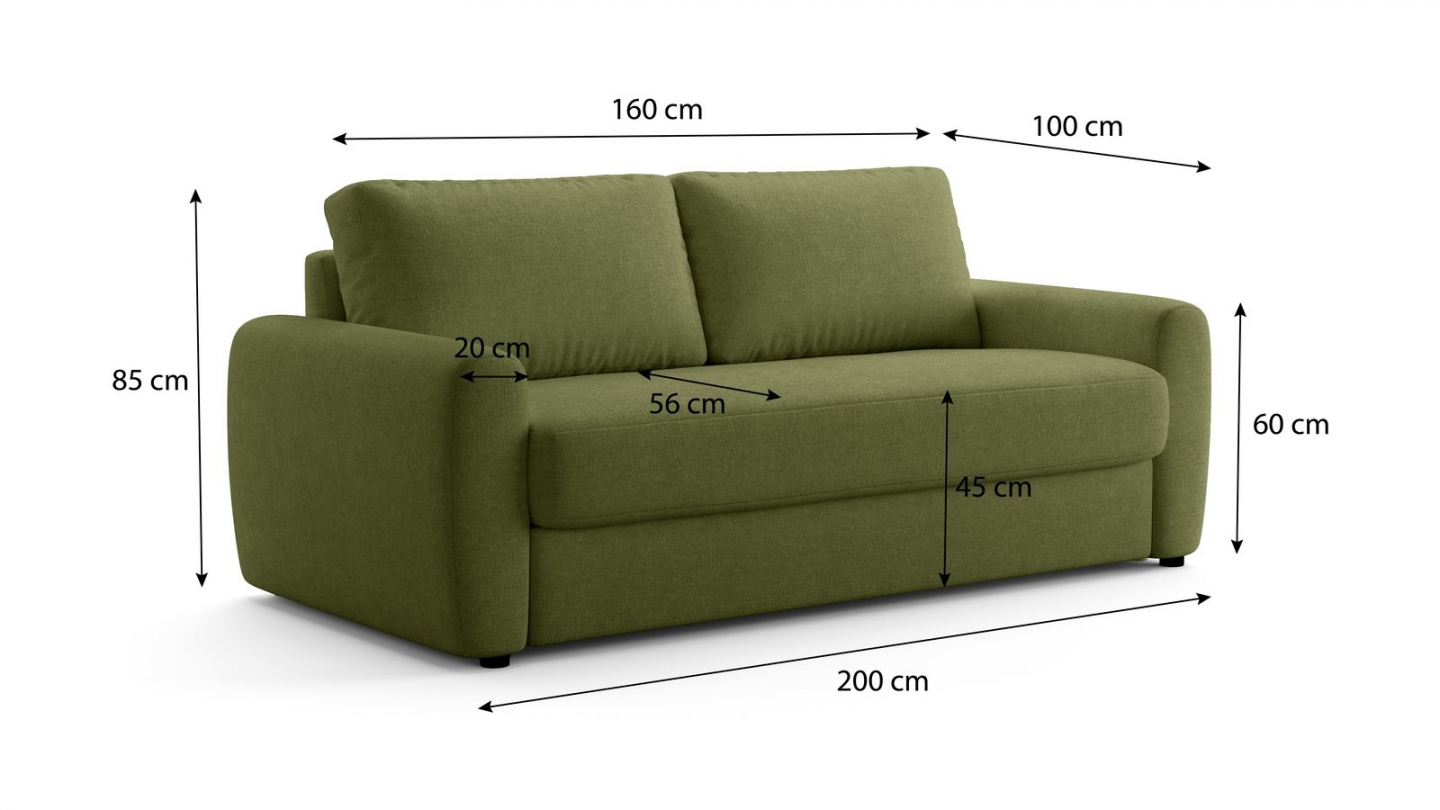 Canapé droit convertible 3 places en tissu chenille vert olive - ouverture express - Salvia Canapé droit convertible 3 places en tissu chenille vert olive - ouverture express - Salvia