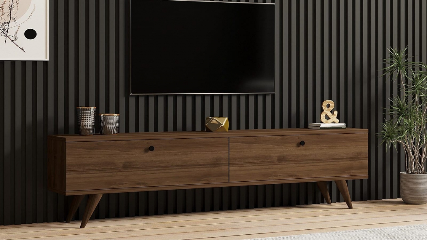 Meuble TV 2 portes effet Noyer 160 cm - Kea Meuble TV 2 portes effet Noyer 160 cm - Kea