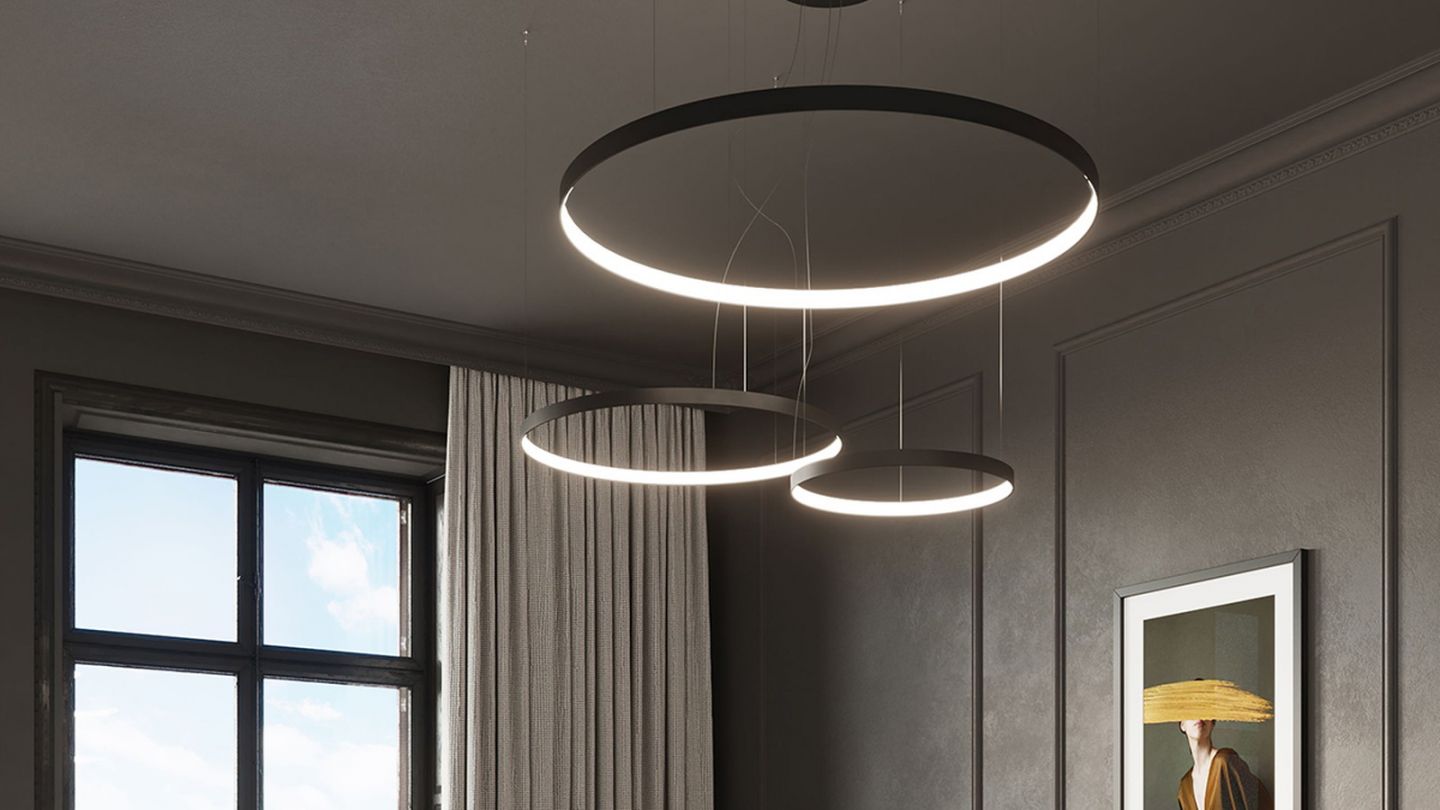 Suspension ronde noire à Led 110 cm - 4000K - Rio Suspension ronde noire à Led 110 cm - 4000K - Rio