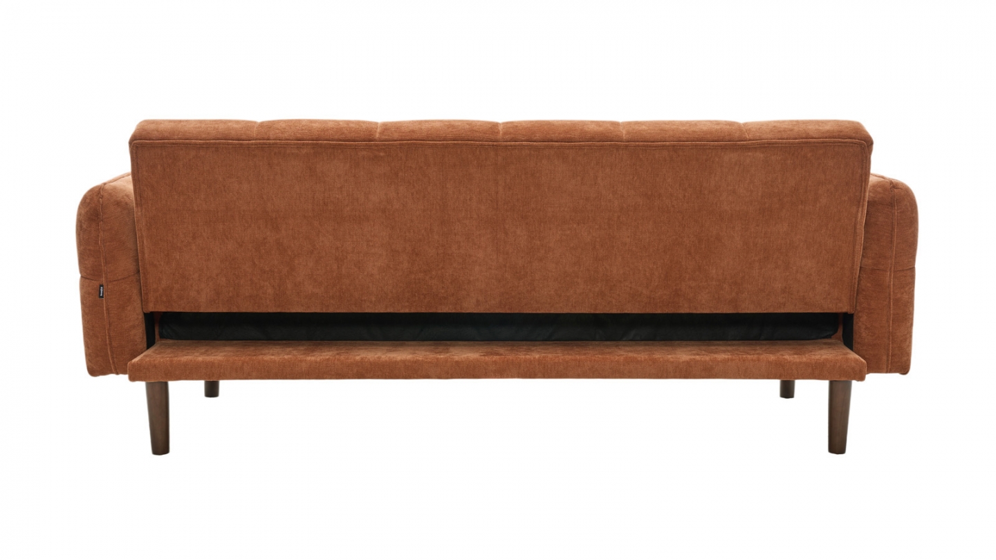 Canapé convertible 3 places en tissu chenille terracotta - Pavia Canapé convertible 3 places en tissu chenille terracotta - Pavia