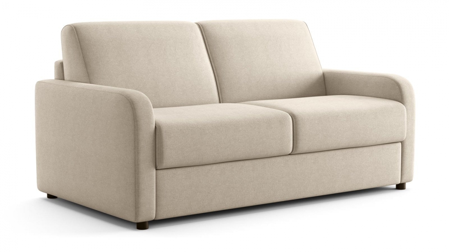 Canapé droit convertible 3 places en tissu chenille beige - ouverture express - Lumio Canapé droit convertible 3 places en tissu chenille beige - ouverture express - Lumio