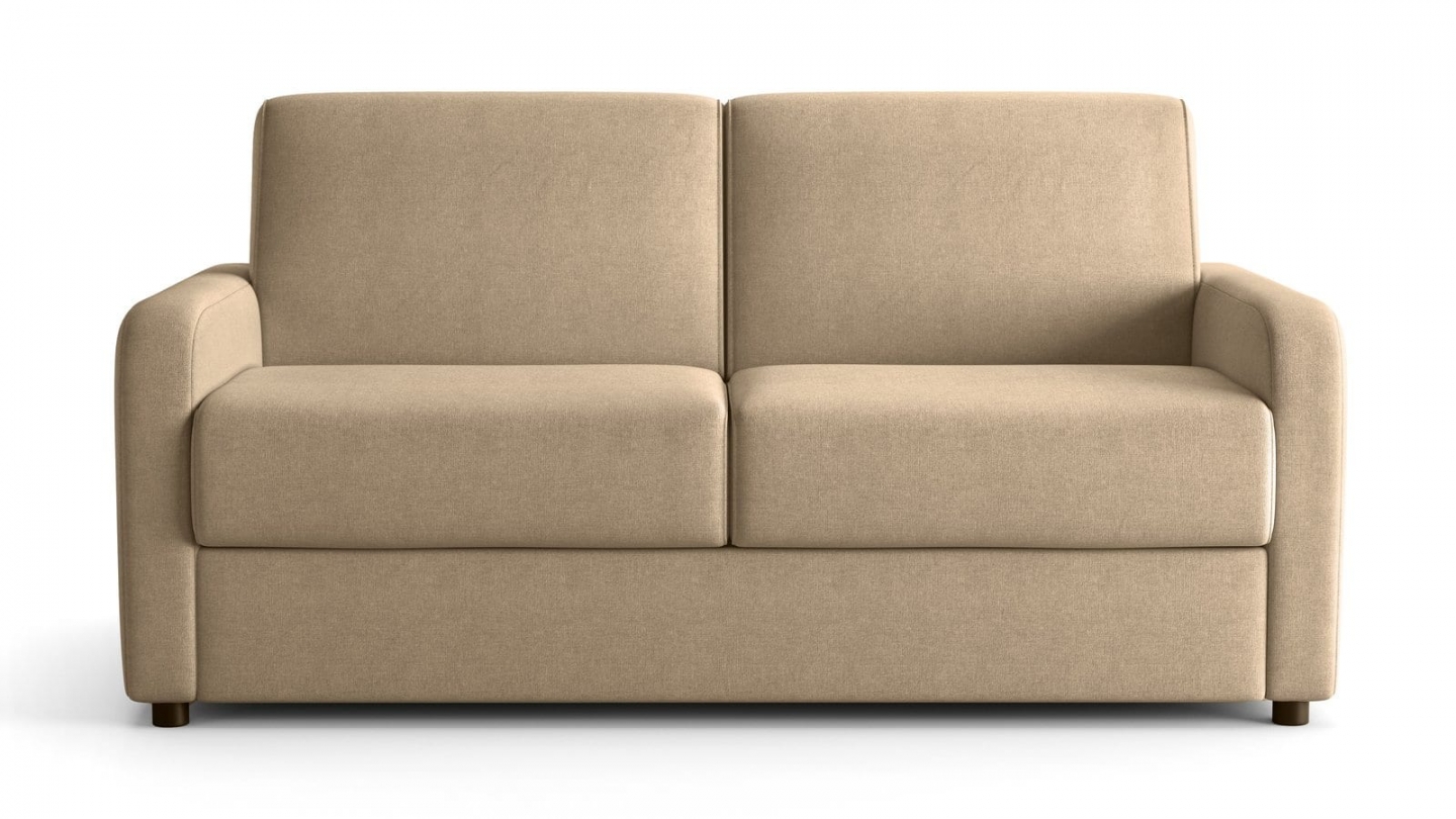 Canapé droit convertible 3 places en tissu chenille taupe - ouverture express - Lumio Canapé droit convertible 3 places en tissu chenille taupe - ouverture express - Lumio