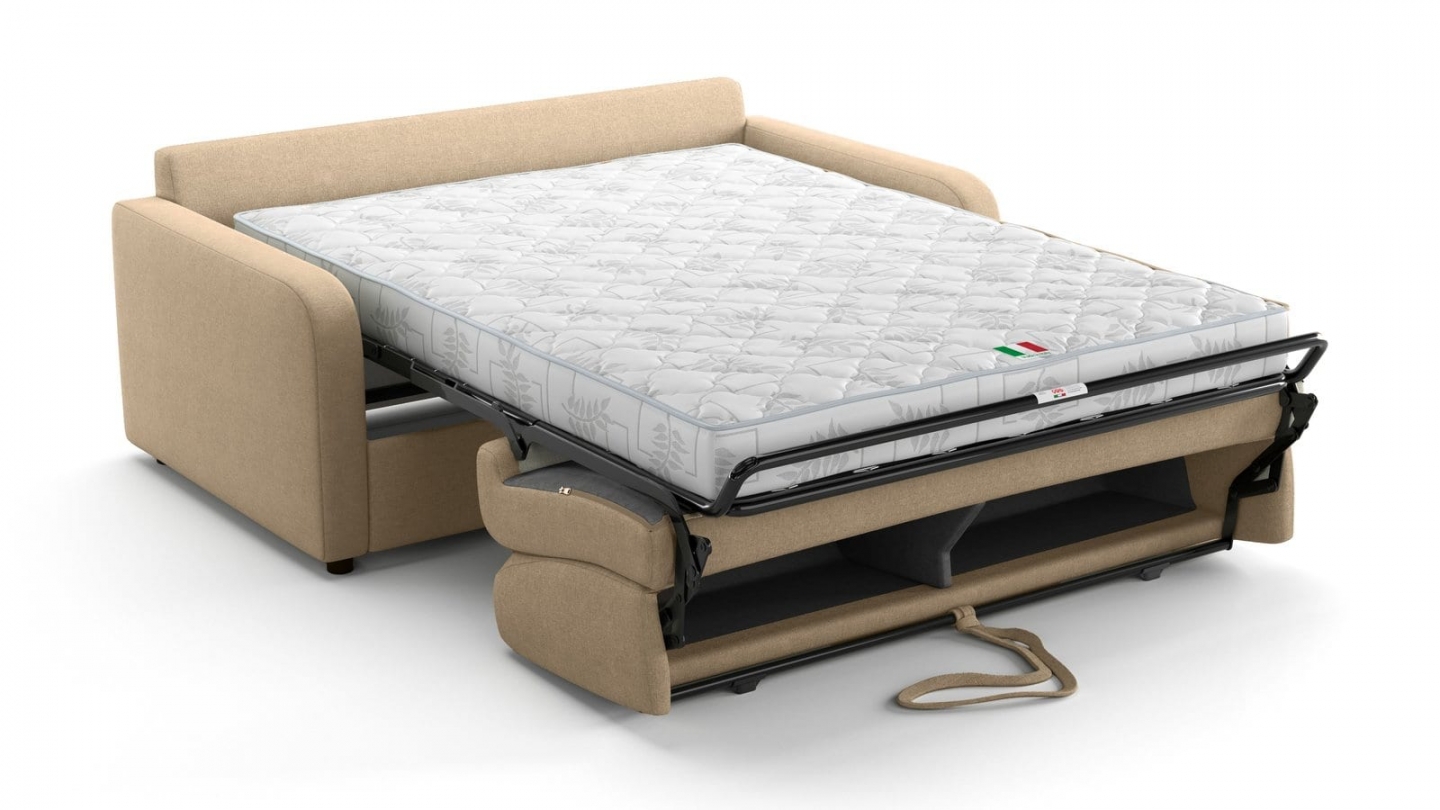 Canapé droit convertible 3 places en tissu chenille taupe - ouverture express - Lumio Canapé droit convertible 3 places en tissu chenille taupe - ouverture express - Lumio