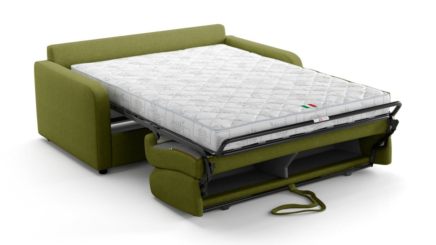 Canapé droit convertible 3 places en tissu chenille vert olive - ouverture express - Lumio Canapé droit convertible 3 places en tissu chenille vert olive - ouverture express - Lumio