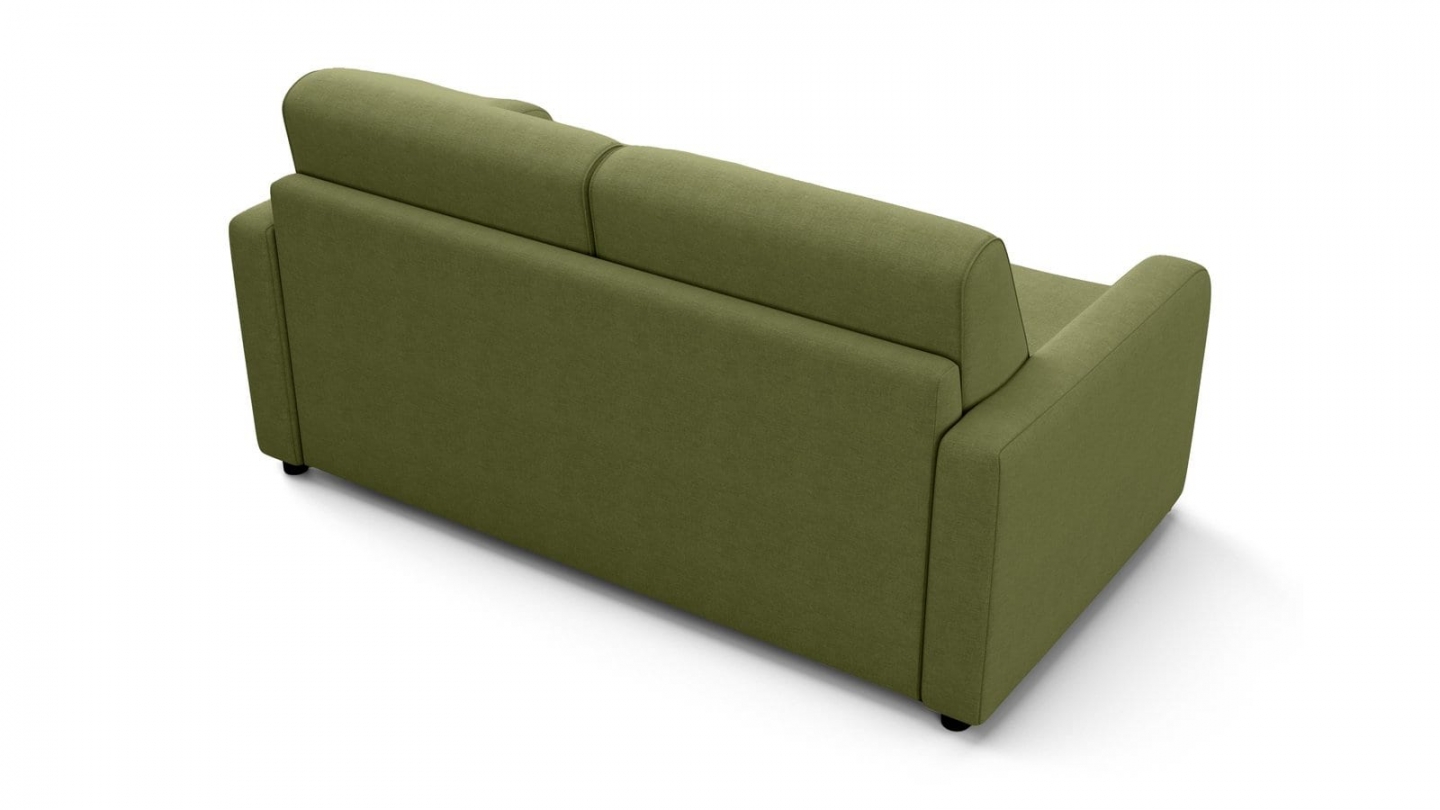 Canapé droit convertible 3 places en tissu chenille vert olive - ouverture express - Lumio Canapé droit convertible 3 places en tissu chenille vert olive - ouverture express - Lumio