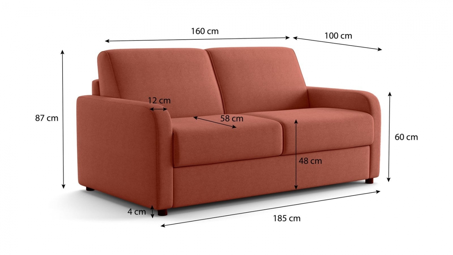 Canapé droit convertible 3 places en tissu chenille terracotta - ouverture express - Lumio Canapé droit convertible 3 places en tissu chenille terracotta - ouverture express - Lumio