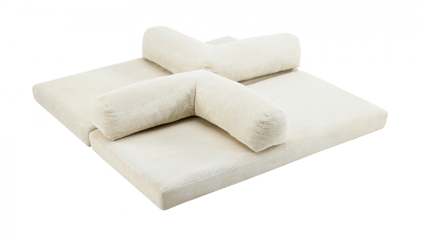 Canapé convertible 3 places en velours côtelé beige - Buddy Canapé convertible 3 places en velours côtelé beige - Buddy