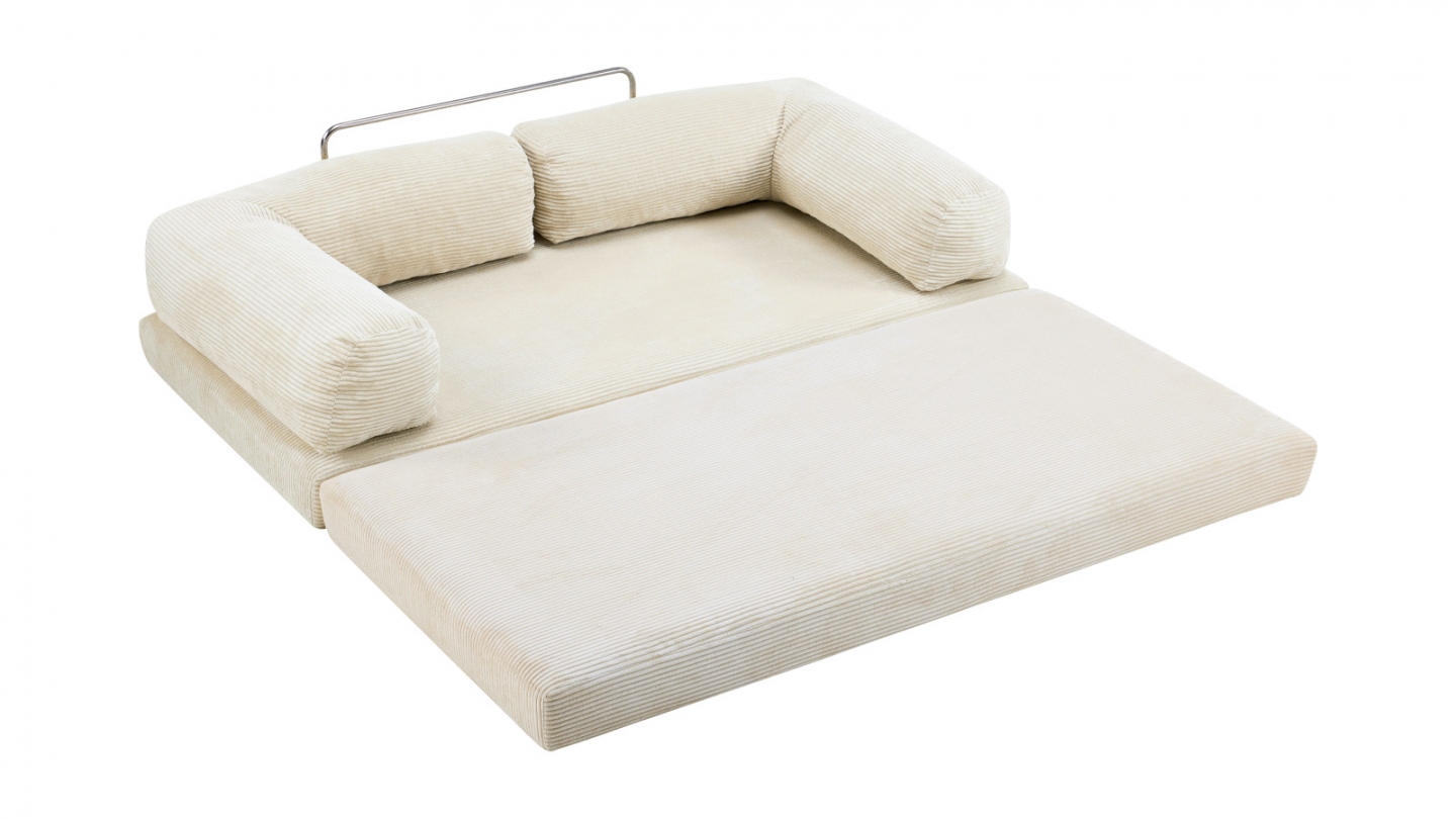 Canapé convertible 3 places en velours côtelé beige - Buddy Canapé convertible 3 places en velours côtelé beige - Buddy