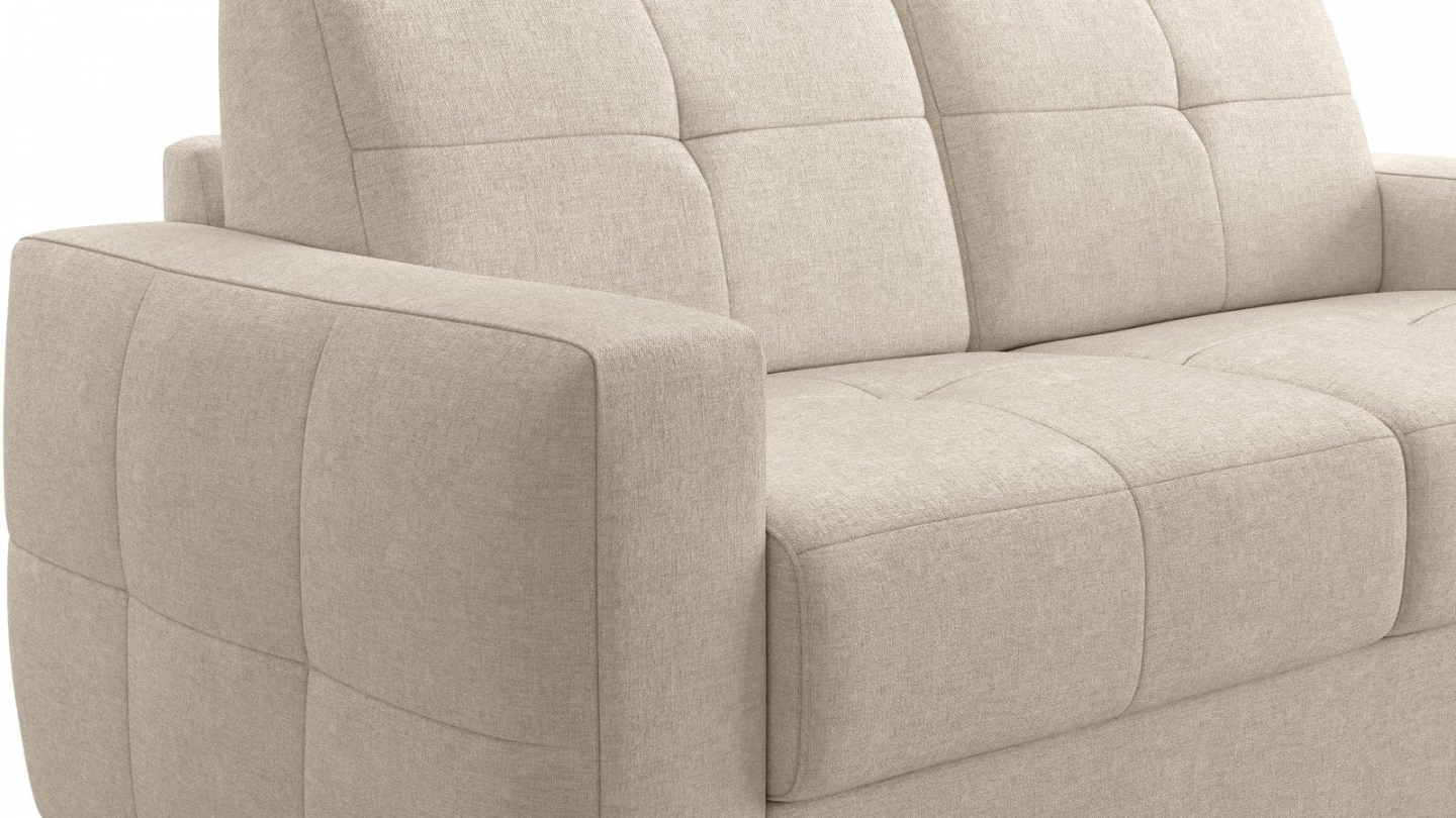 Canapé capitonné convertible 3 places en tissu chenille beige - ouverture express - Cassian Canapé capitonné convertible 3 places en tissu chenille beige - ouverture express - Cassian