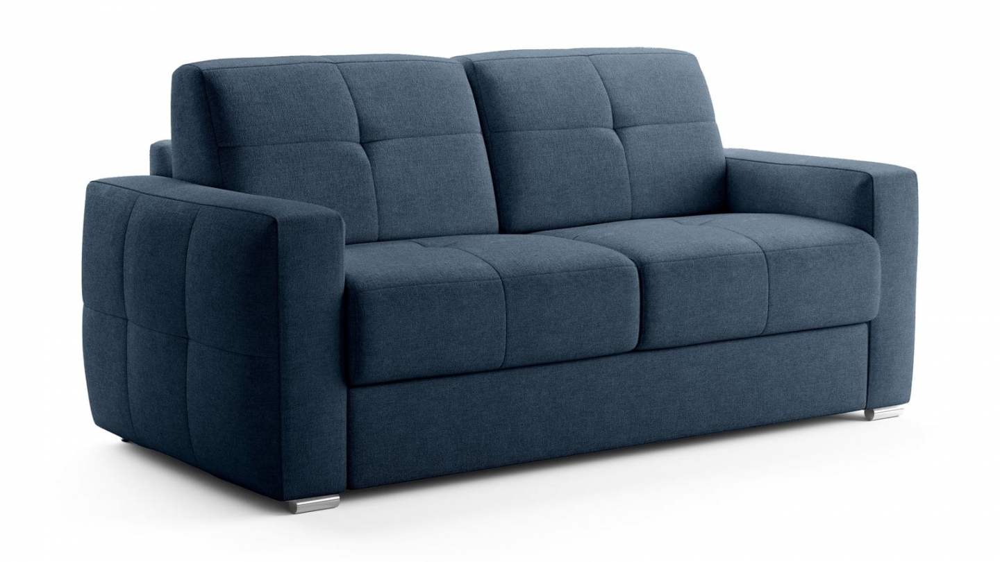Canapé capitonné convertible 3 places en tissu chenille bleu foncé - ouverture express - Cassian Canapé capitonné convertible 3 places en tissu chenille bleu foncé - ouverture express - Cassian