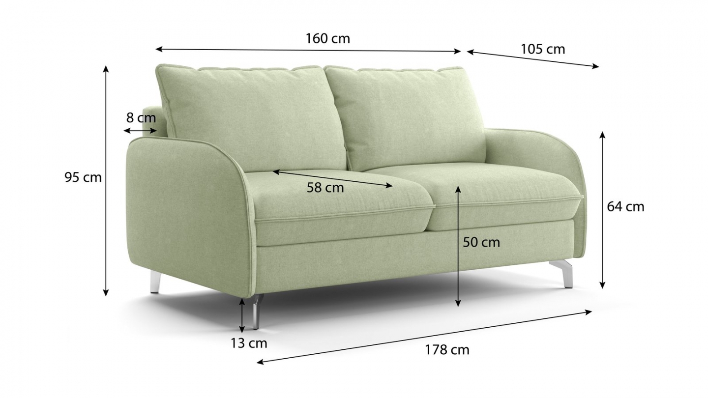 Canapé droit convertible 3 places en tissu chenille vert sauge - ouverture express - Novoli Canapé droit convertible 3 places en tissu chenille vert sauge - ouverture express - Novoli