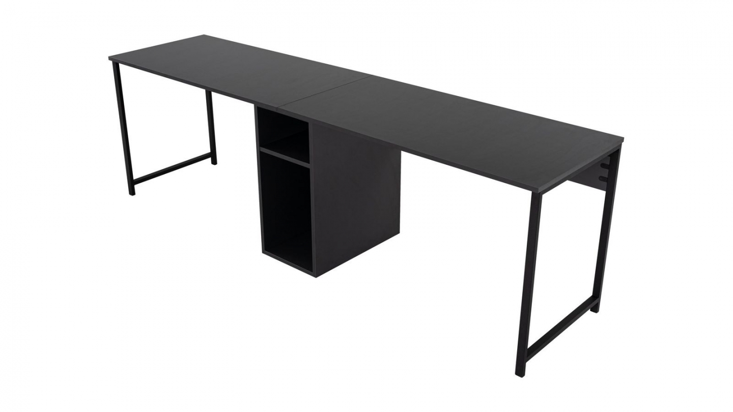 Bureau double avec rangement central gris anthracite, piètement noir 240 cm - Orsa Bureau double avec rangement central gris anthracite, piètement noir 240 cm - Orsa