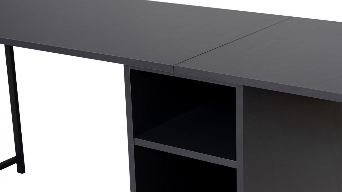 Bureau double avec rangement central gris anthracite, piètement noir 240 cm - Orsa Bureau double avec rangement central gris anthracite, piètement noir 240 cm - Orsa