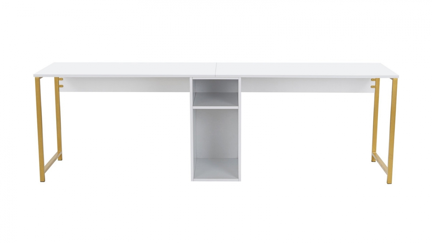 Bureau double avec rangement central blanc, piètement doré 240 cm - Orsa Bureau double avec rangement central blanc, piètement doré 240 cm - Orsa
