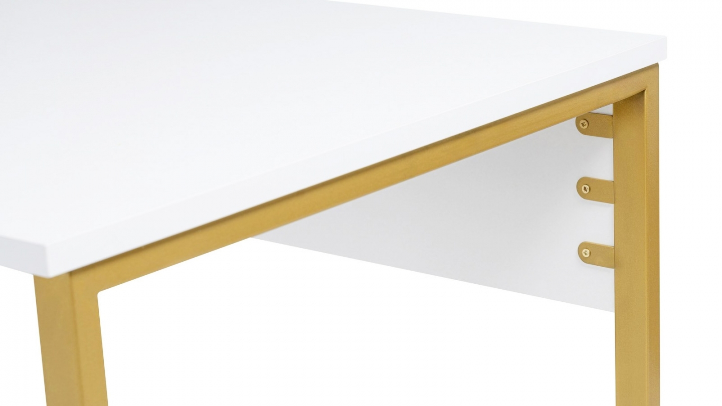 Bureau double avec rangement central blanc, piètement doré 240 cm - Orsa Bureau double avec rangement central blanc, piètement doré 240 cm - Orsa