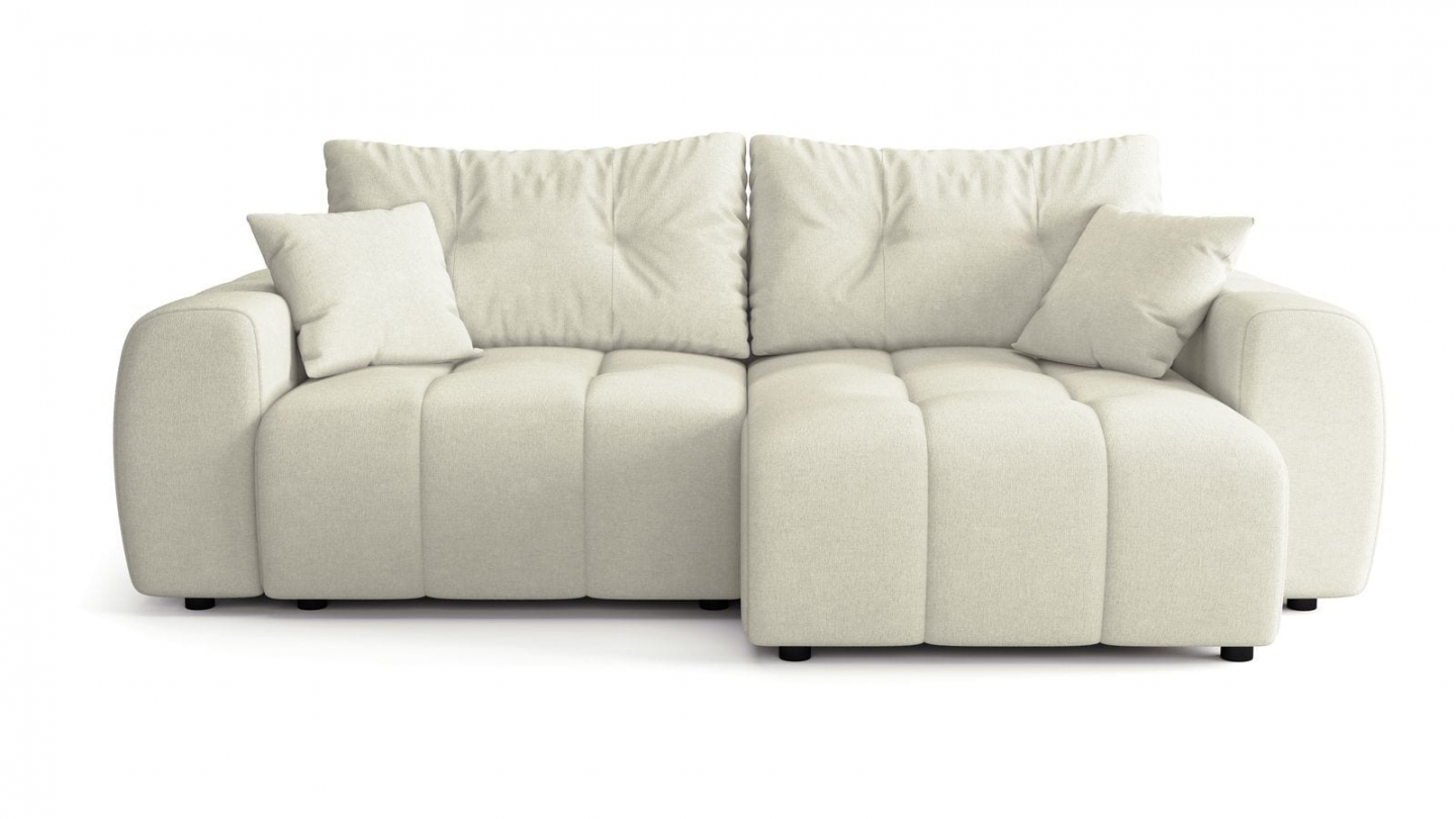 Canapé d'angle réversible convertible 4 places en tissu chenille beige - Alba Canapé d'angle réversible convertible 4 places en tissu chenille beige - Alba