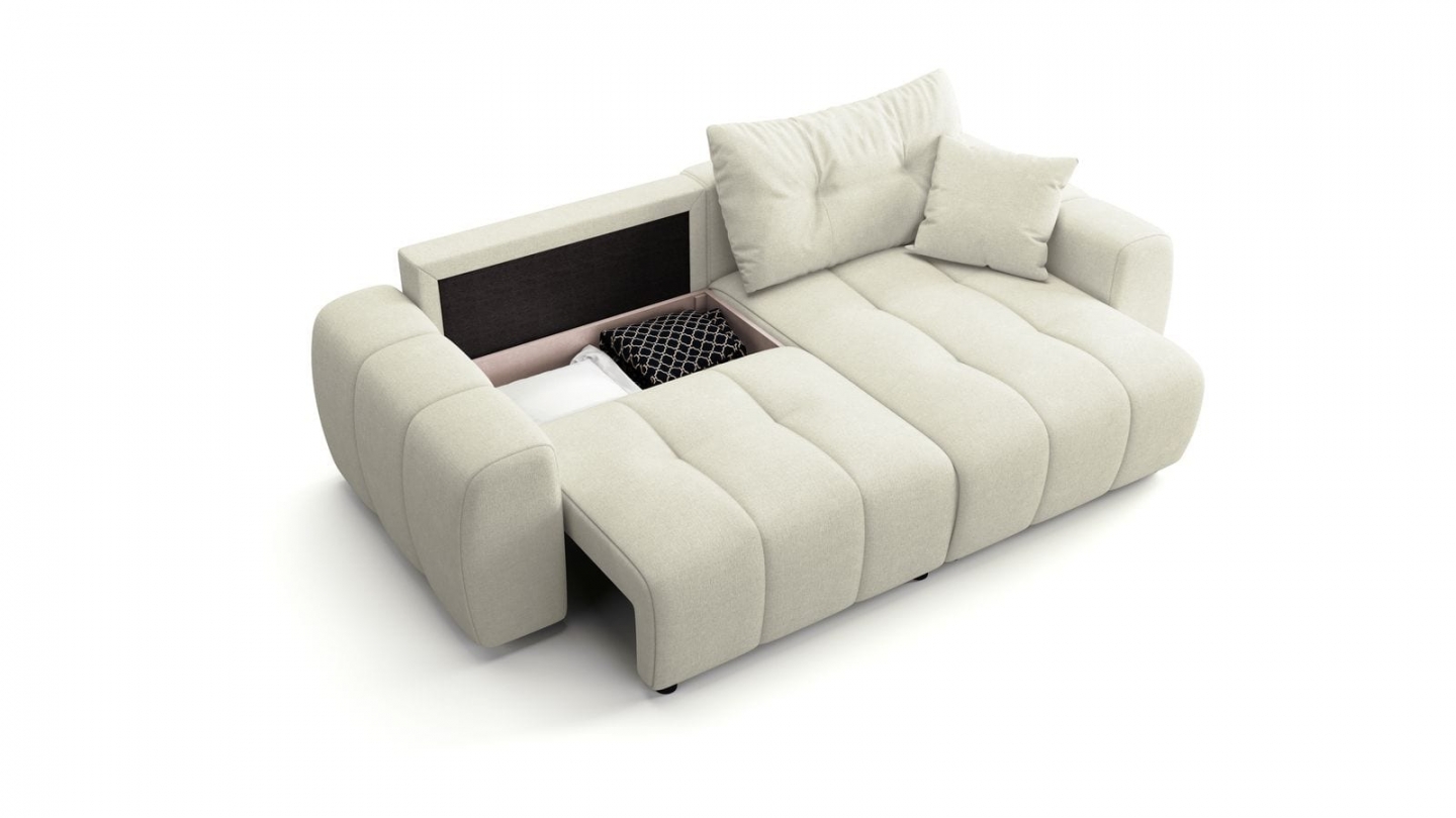 Canapé d'angle réversible convertible 4 places en tissu chenille beige - Alba Canapé d'angle réversible convertible 4 places en tissu chenille beige - Alba