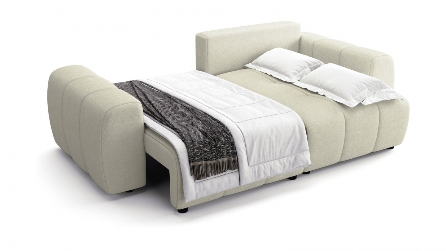 Canapé d'angle réversible convertible 4 places en tissu chenille beige - Alba Canapé d'angle réversible convertible 4 places en tissu chenille beige - Alba