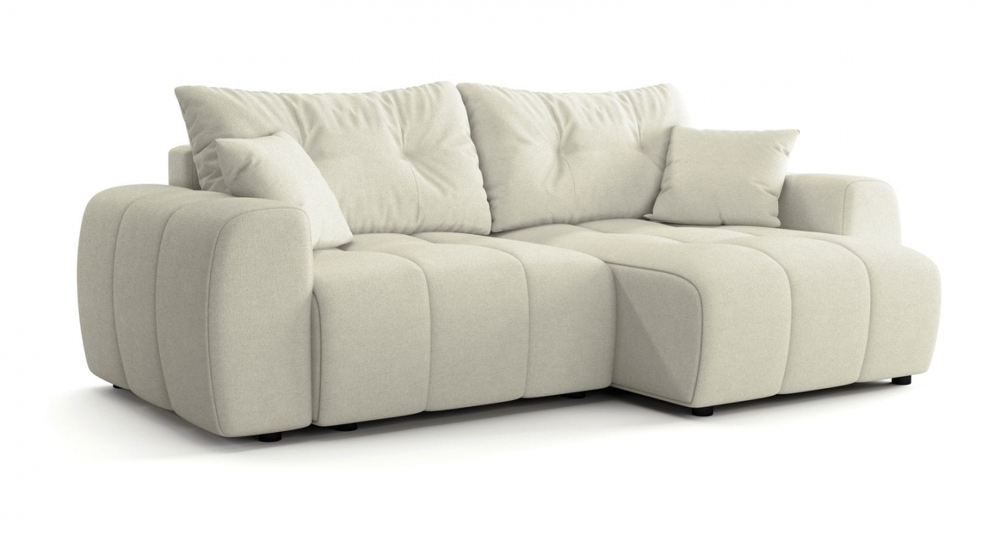 Canapé d'angle réversible convertible 4 places en tissu chenille beige - Alba Canapé d'angle réversible convertible 4 places en tissu chenille beige - Alba