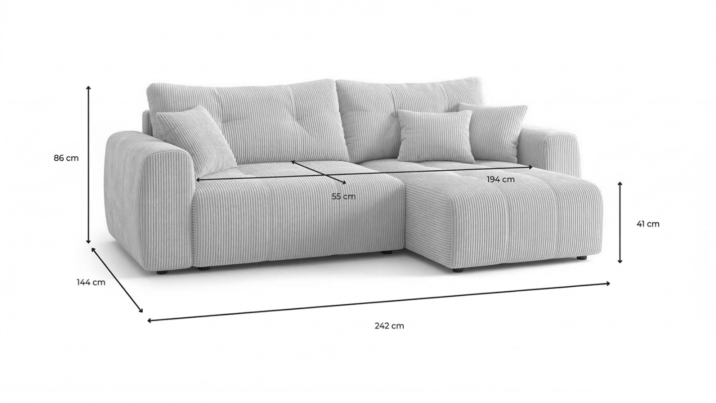 Canapé d'angle réversible convertible 4 places en tissu chenille beige - Alba Canapé d'angle réversible convertible 4 places en tissu chenille beige - Alba