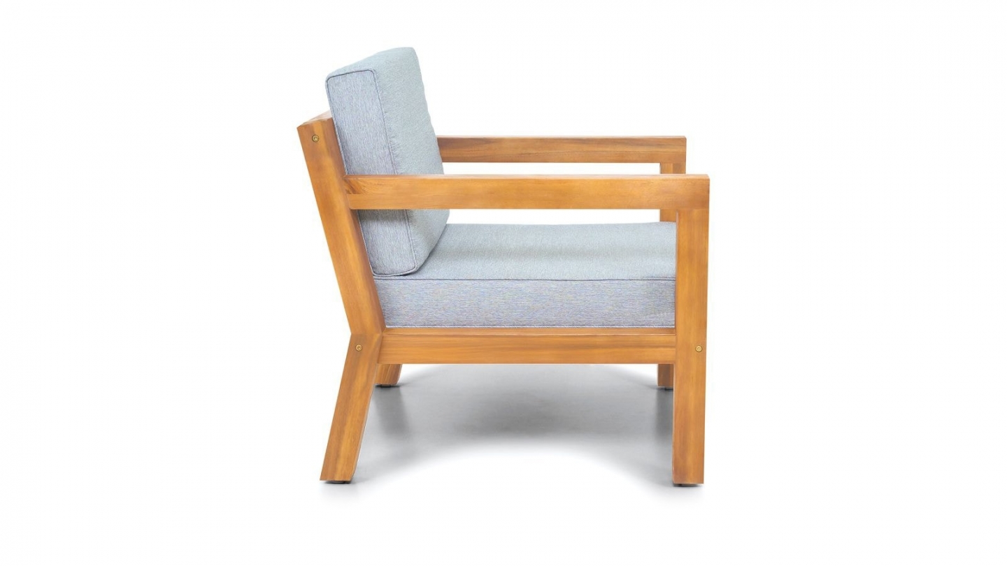 Salon de jardin 4 places en bois FSC - 1 canapé 2 places + 2 fauteuils - coussins gris chiné - Palau Salon de jardin 4 places en bois FSC - 1 canapé 2 places + 2 fauteuils - coussins gris chiné - Palau