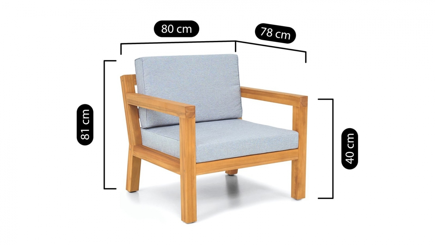 Salon de jardin 4 places en bois FSC - 1 canapé 2 places + 2 fauteuils - coussins gris chiné - Palau Salon de jardin 4 places en bois FSC - 1 canapé 2 places + 2 fauteuils - coussins gris chiné - Palau