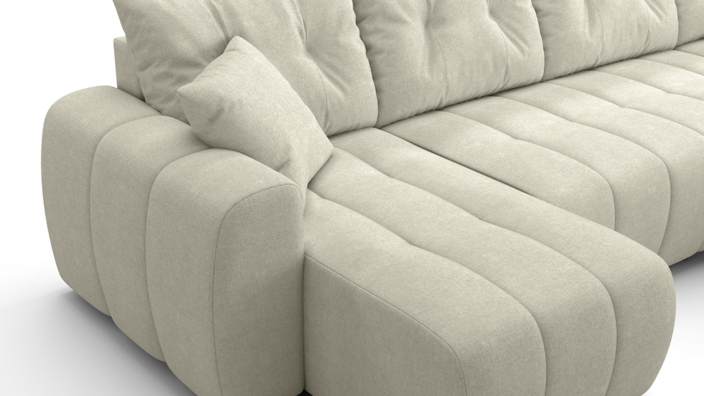 Canapé panoramique convertible 6 places en tissu chenille beige - Alba Canapé panoramique convertible 6 places en tissu chenille beige - Alba