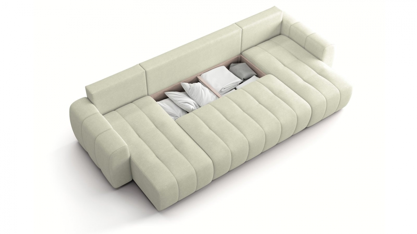 Canapé panoramique convertible 6 places en tissu chenille beige - Alba Canapé panoramique convertible 6 places en tissu chenille beige - Alba