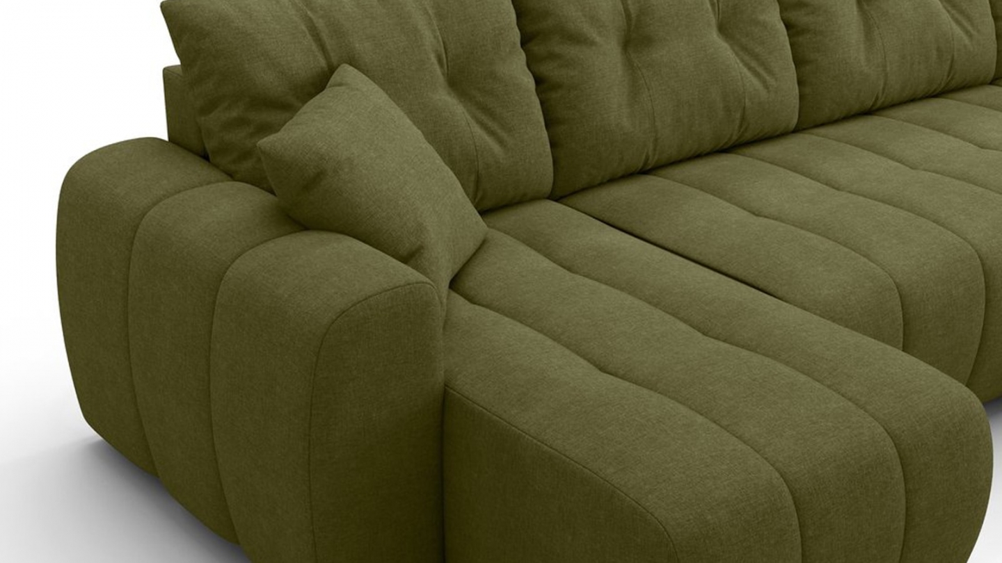 Canapé panoramique convertible 6 places en tissu chenille vert olive - Alba Canapé panoramique convertible 6 places en tissu chenille vert olive - Alba